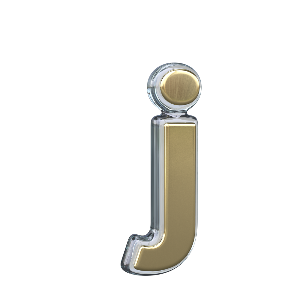 letra j 3d representación con oro y vaso materiales png