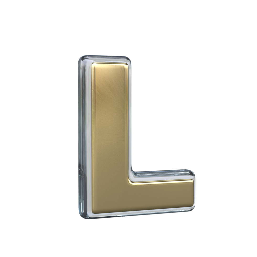 Letter l 3D rendering with Gold and Glass materials png