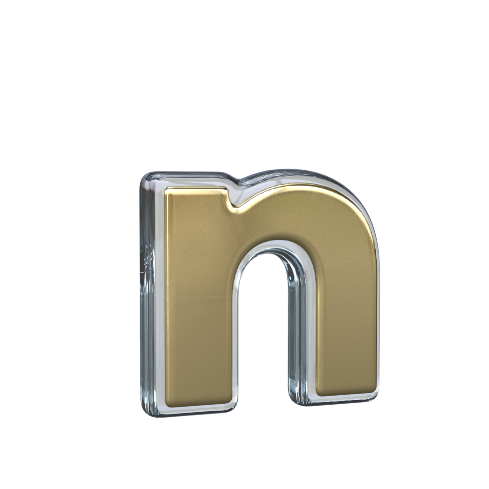 Letter n 3D rendering with Gold and Glass materials png