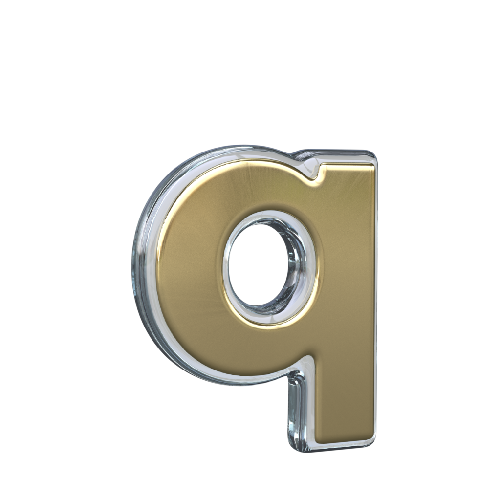 Letter q 3D rendering with Gold and Glass materials png