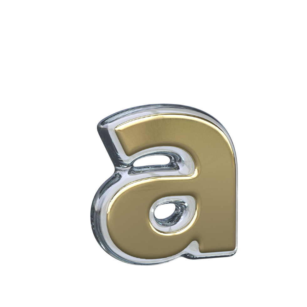 Letter a 3D rendering with Gold and Glass materials png