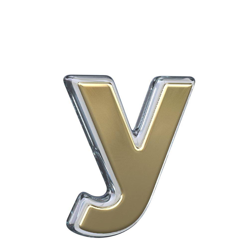 Letter y 3D rendering with Gold and Glass materials png