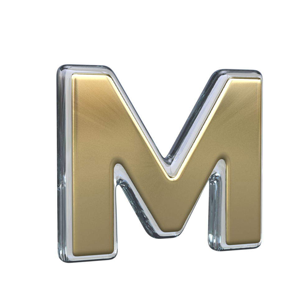 letra metro 3d representación con oro y vaso materiales png