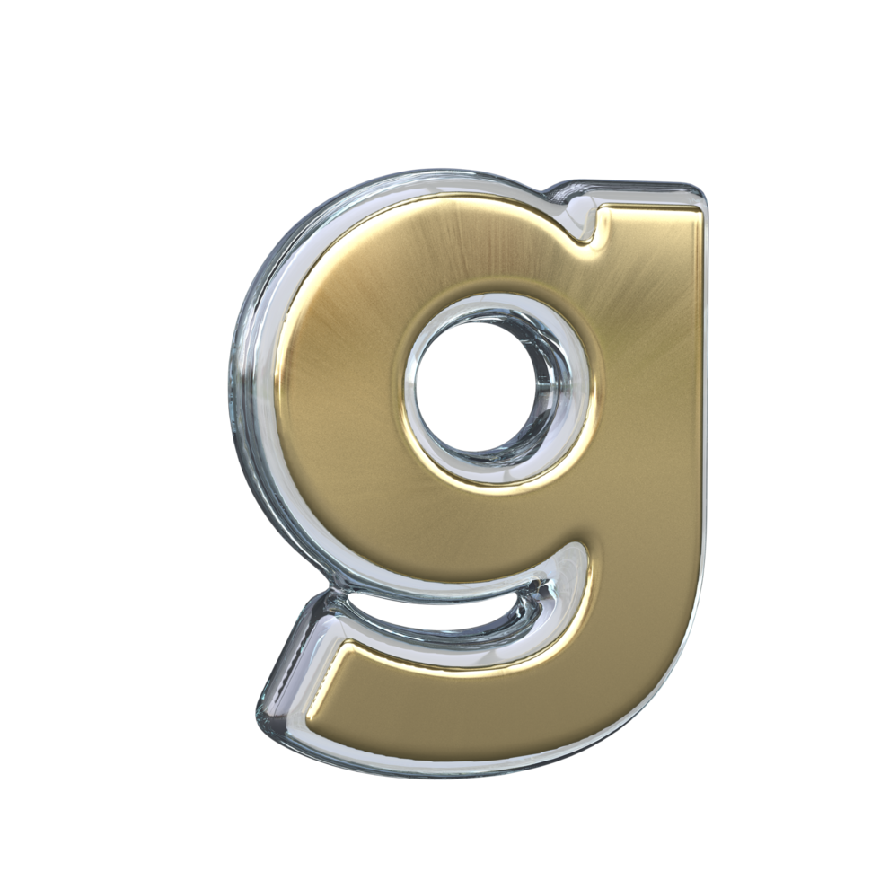 Letter g 3D rendering with Gold and Glass materials png