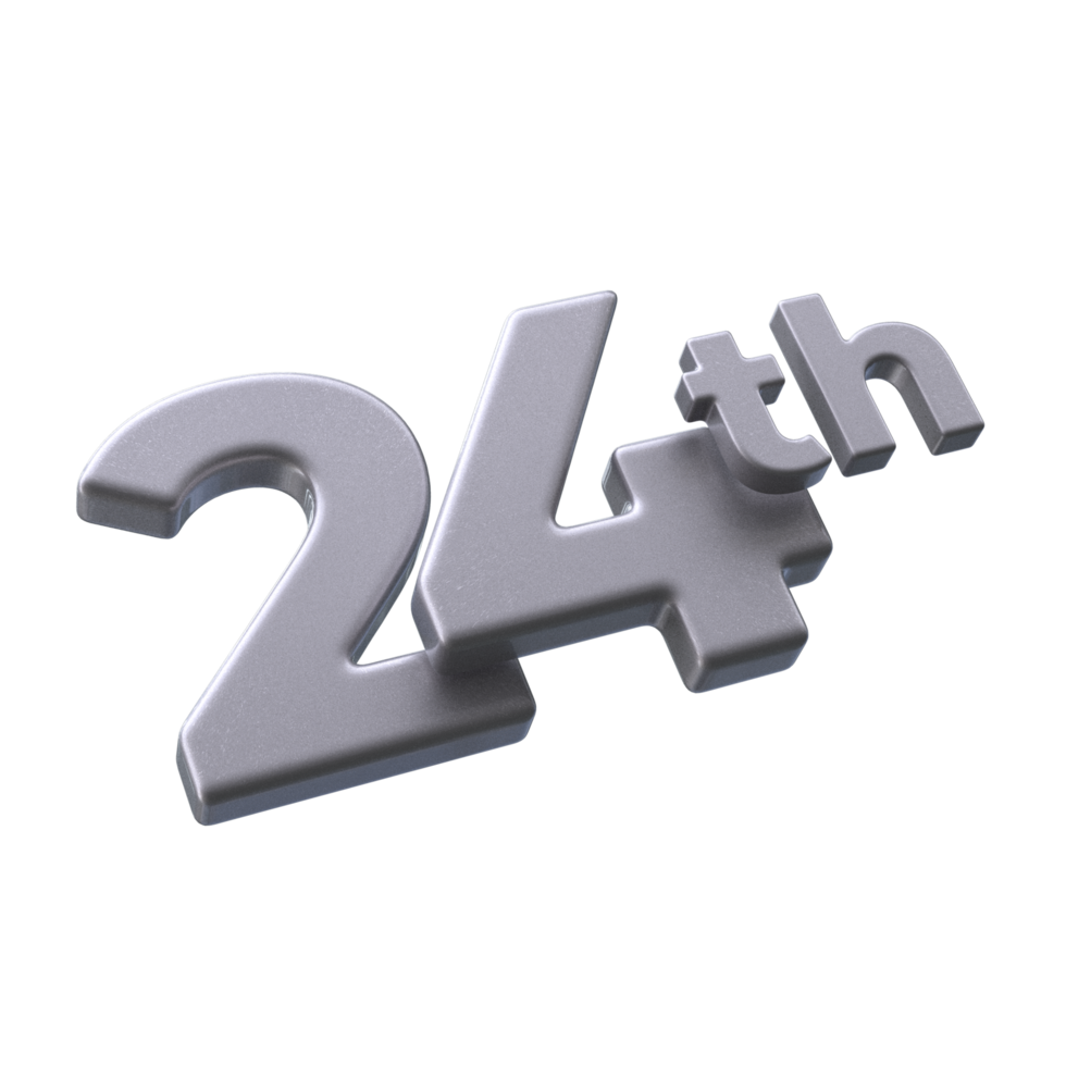 Number 24th 3D rendering with Silver color png