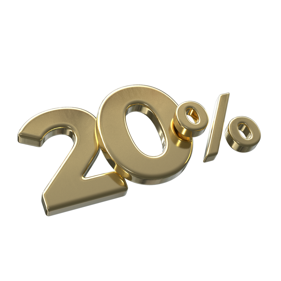 20 percent 3D rendering with Gold color png