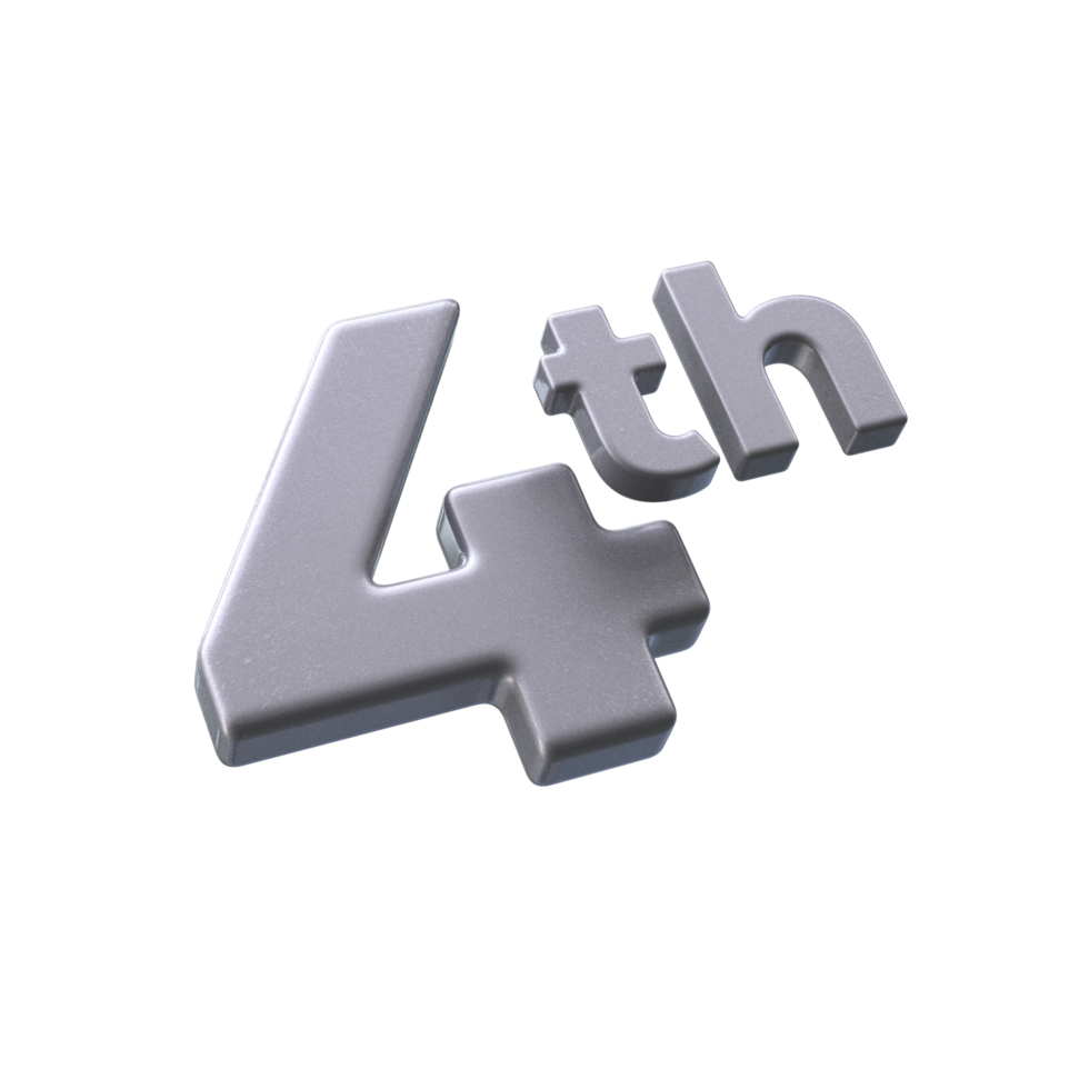 Number 4th 3D rendering with Silver color png