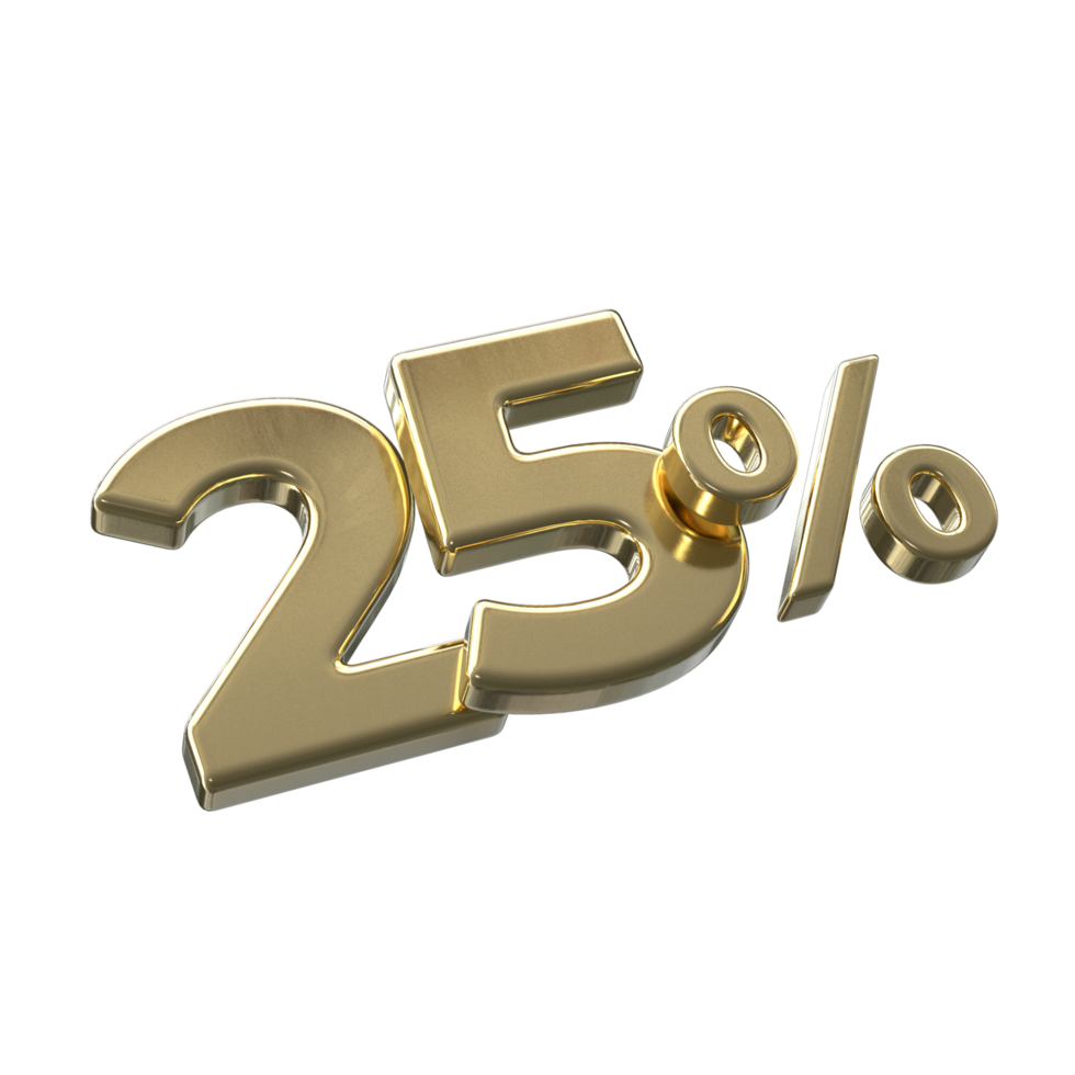 25 percent 3D rendering with Gold color png