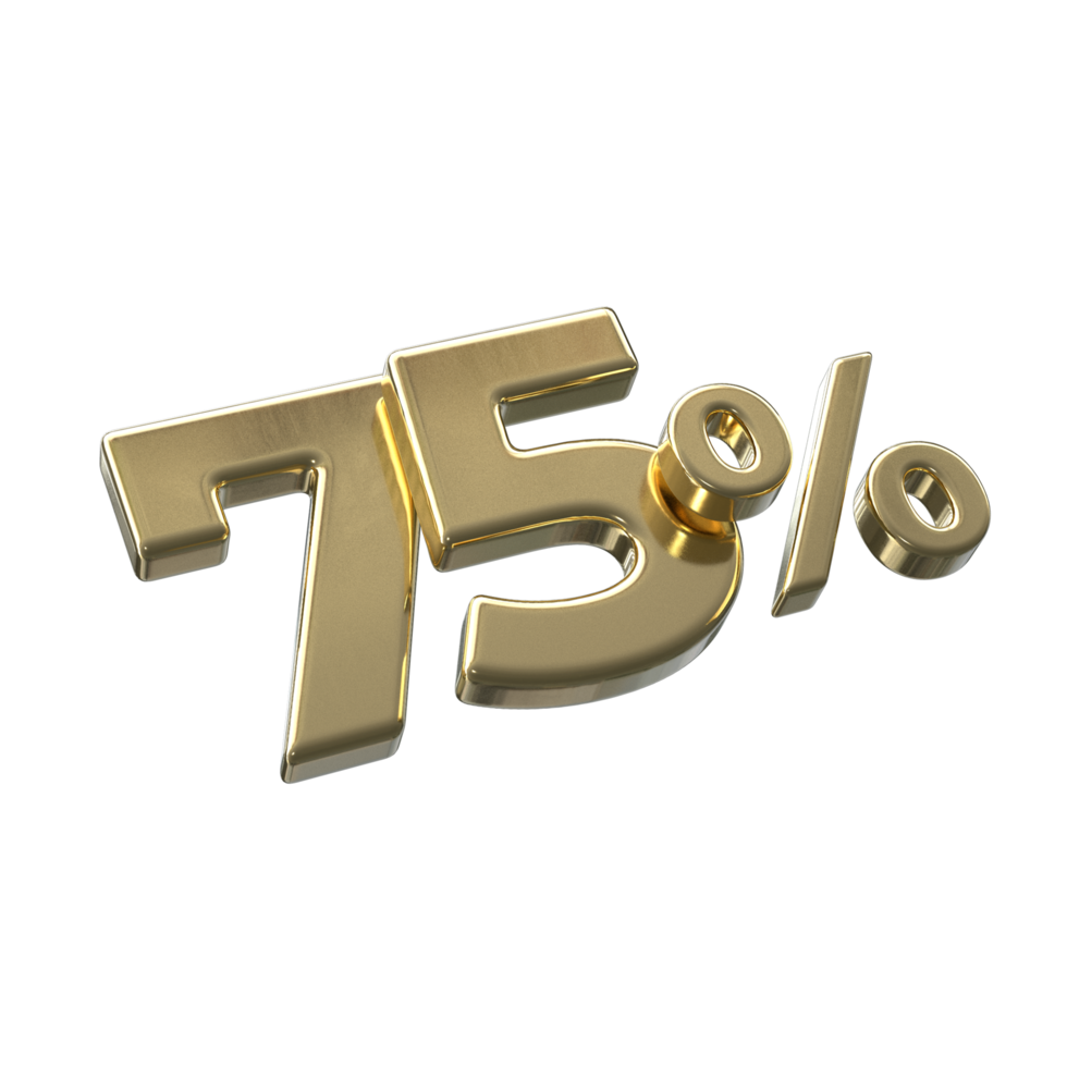 75 percent 3D rendering with Gold color png