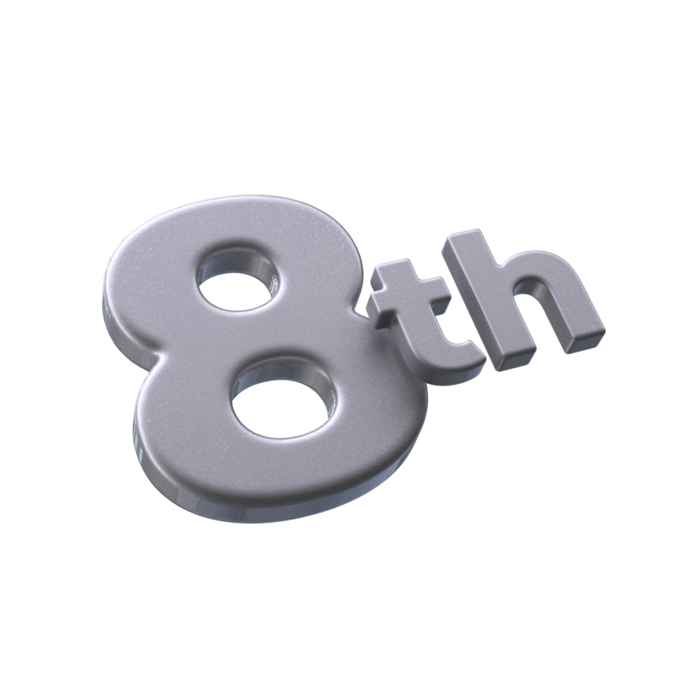 número 8ª 3d Renderização com prata cor png