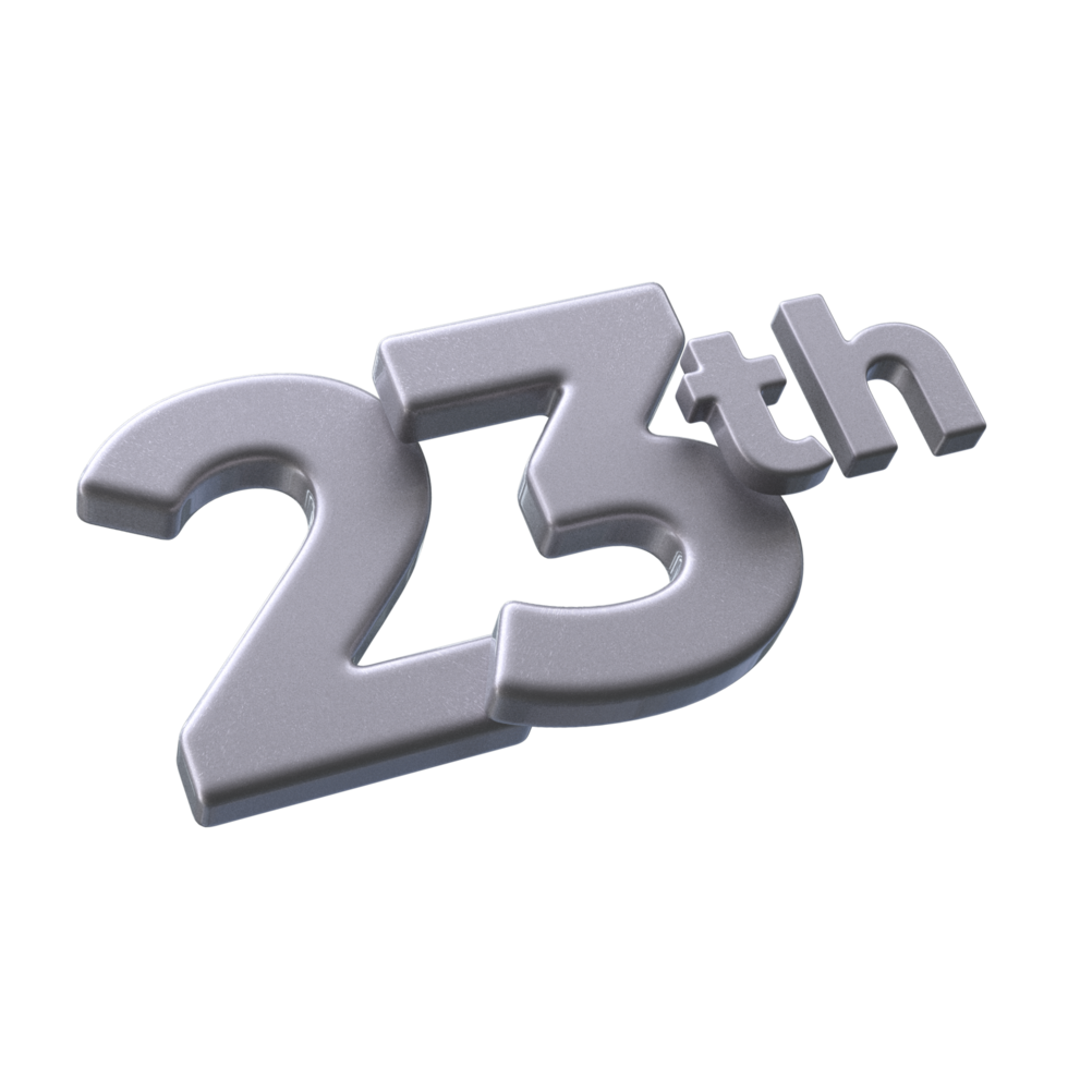 Number 23th 3D rendering with Silver color png