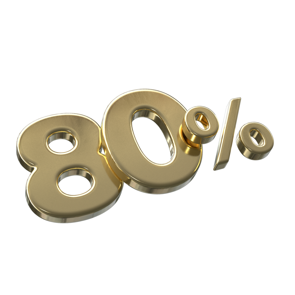 80 percent 3D rendering with Gold color png