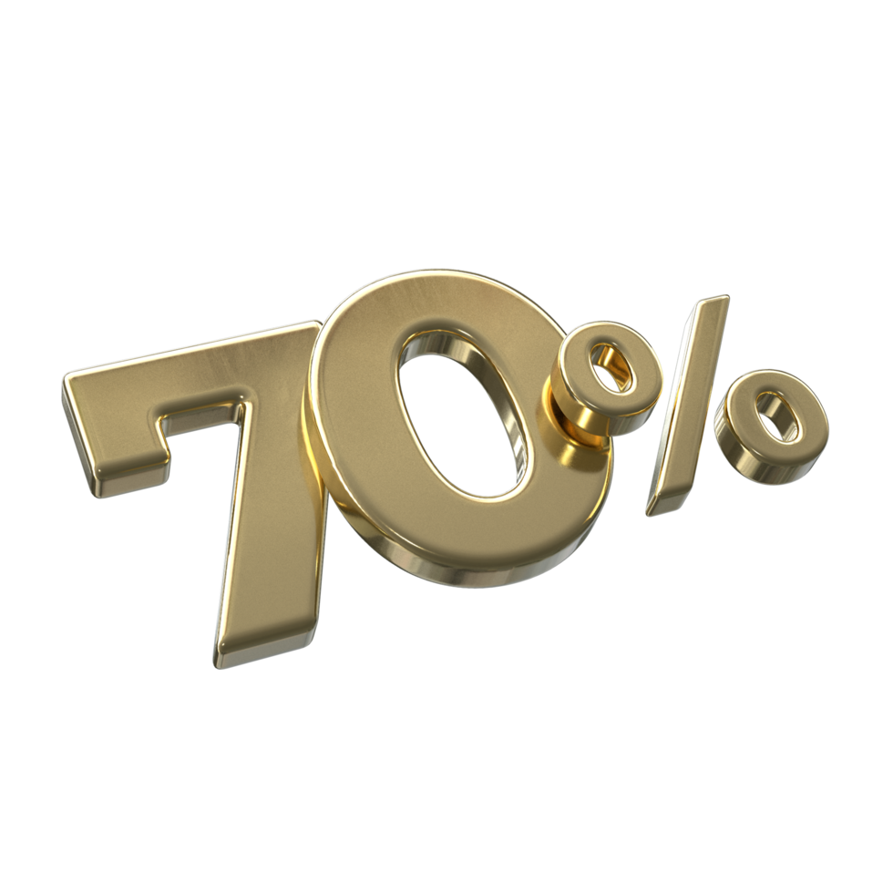 70 percent 3D rendering with Gold color png