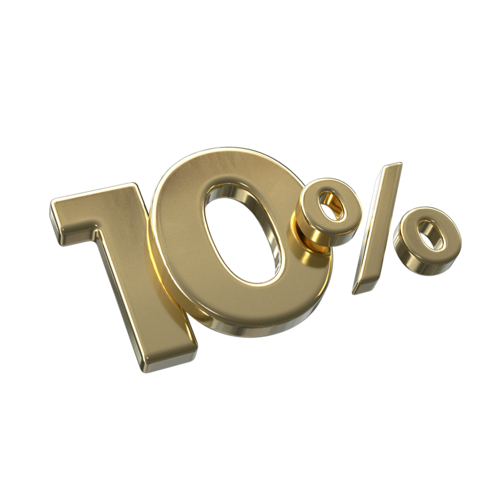 10 percent 3D rendering with Gold color png