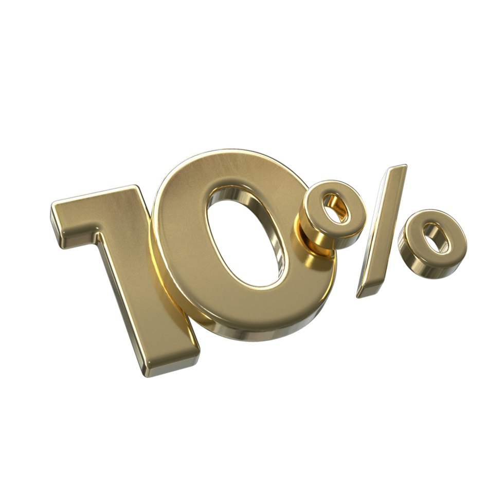 10 por ciento 3d representación con oro color png