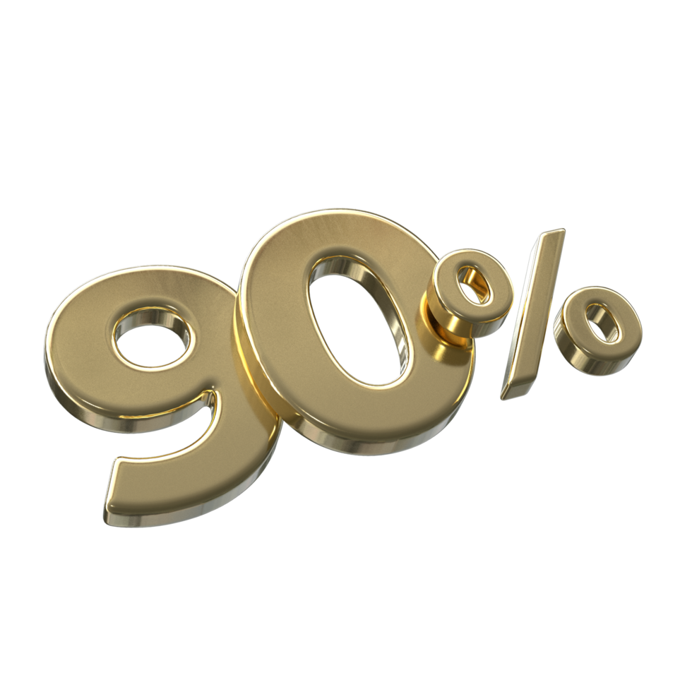 90 por cento 3d Renderização com ouro cor png