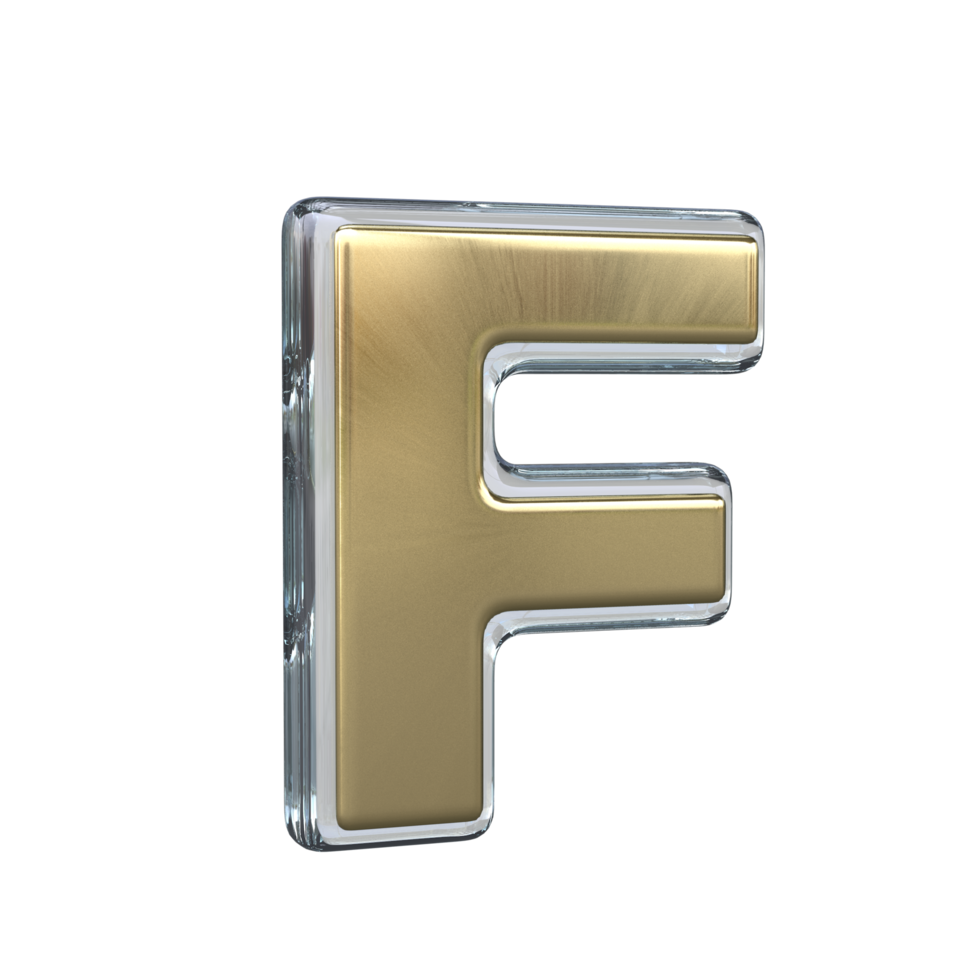 letra F 3d representación con oro y vaso materiales png