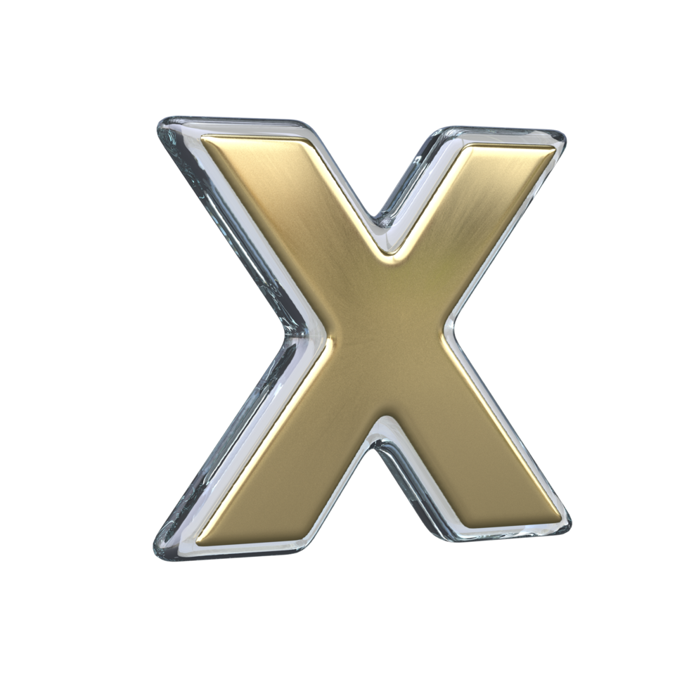 lettera X 3d interpretazione con oro e bicchiere materiale png