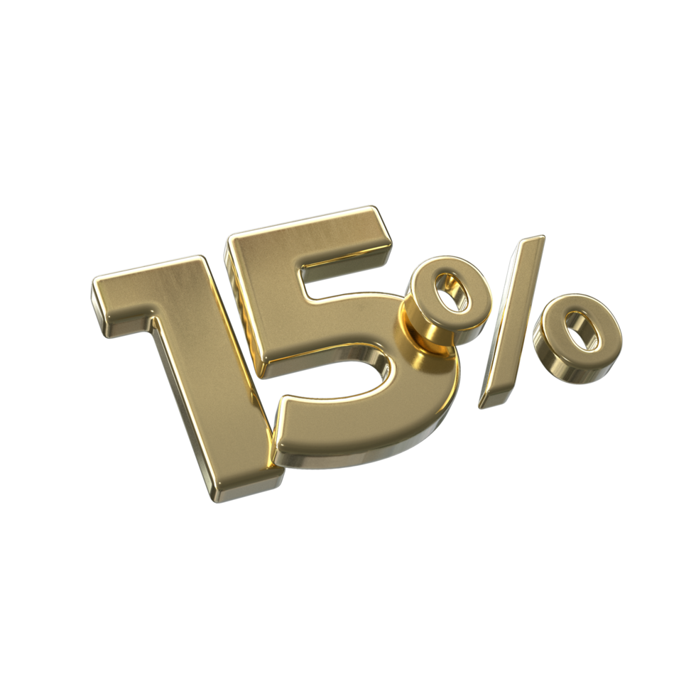 15 percent 3D rendering with Gold color png