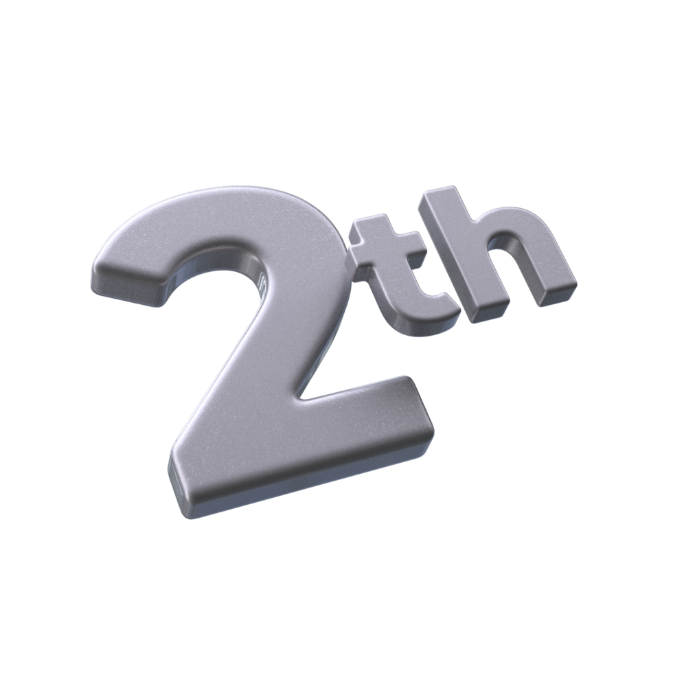 Number 2th 3D rendering with Silver color png
