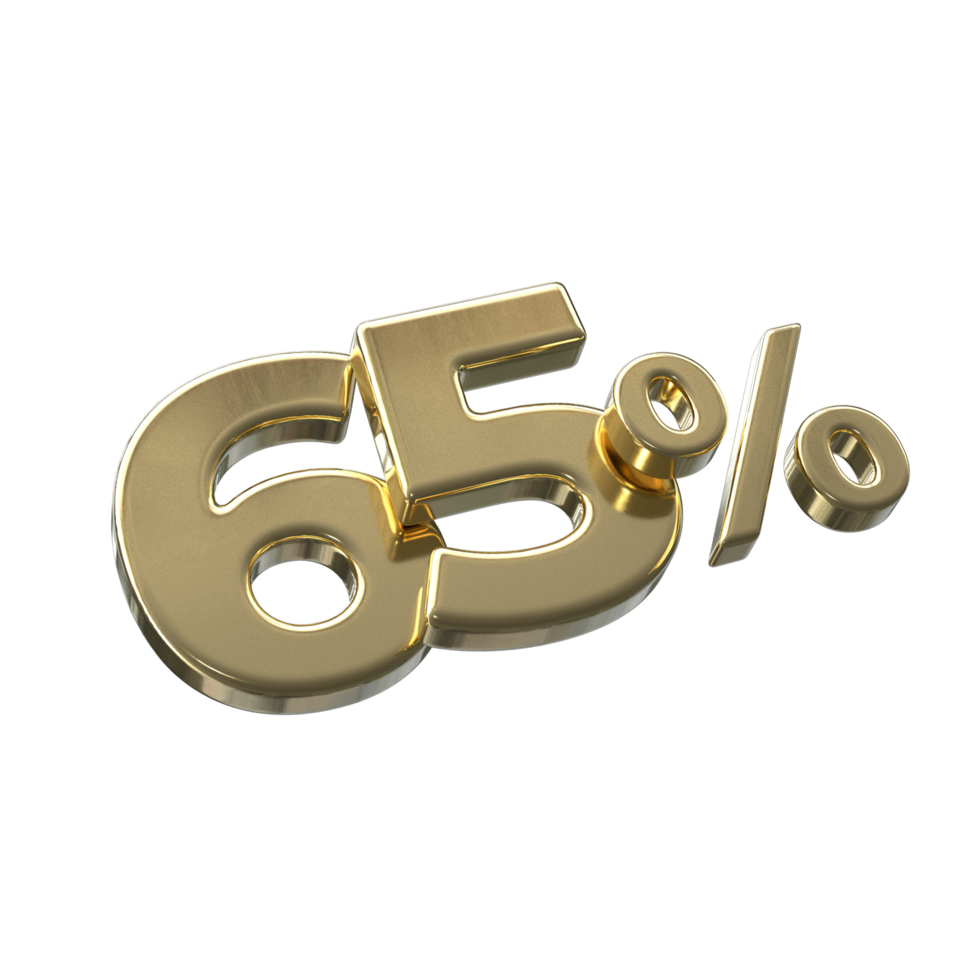 65 percent 3D rendering with Gold color png