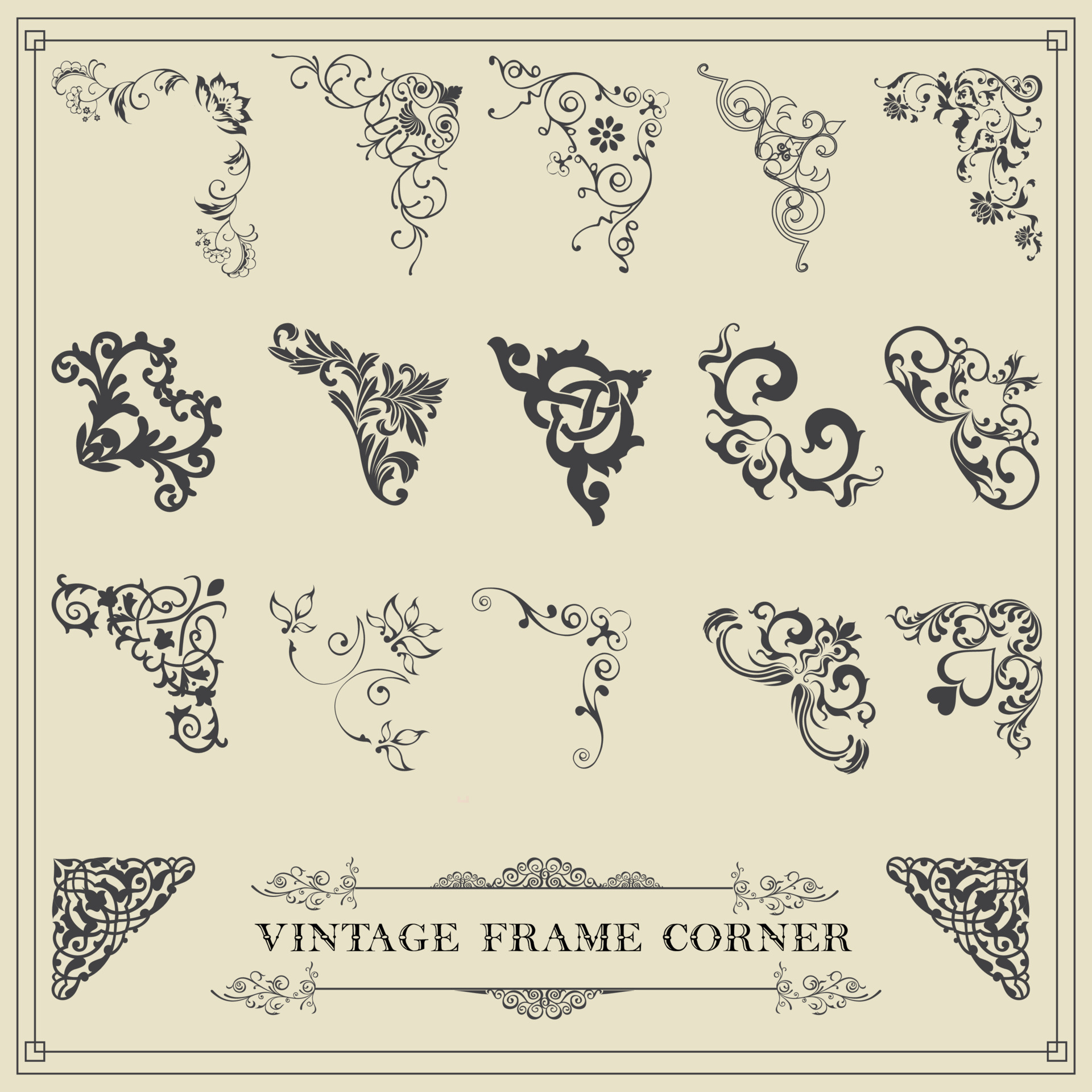 Vintage frame Corner icon set. Vector frame corner illustration sign