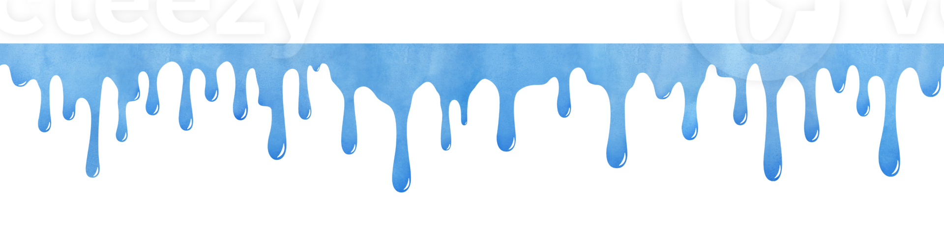 Dripping blue watercolor liquid paint. Horizontal seamless border png