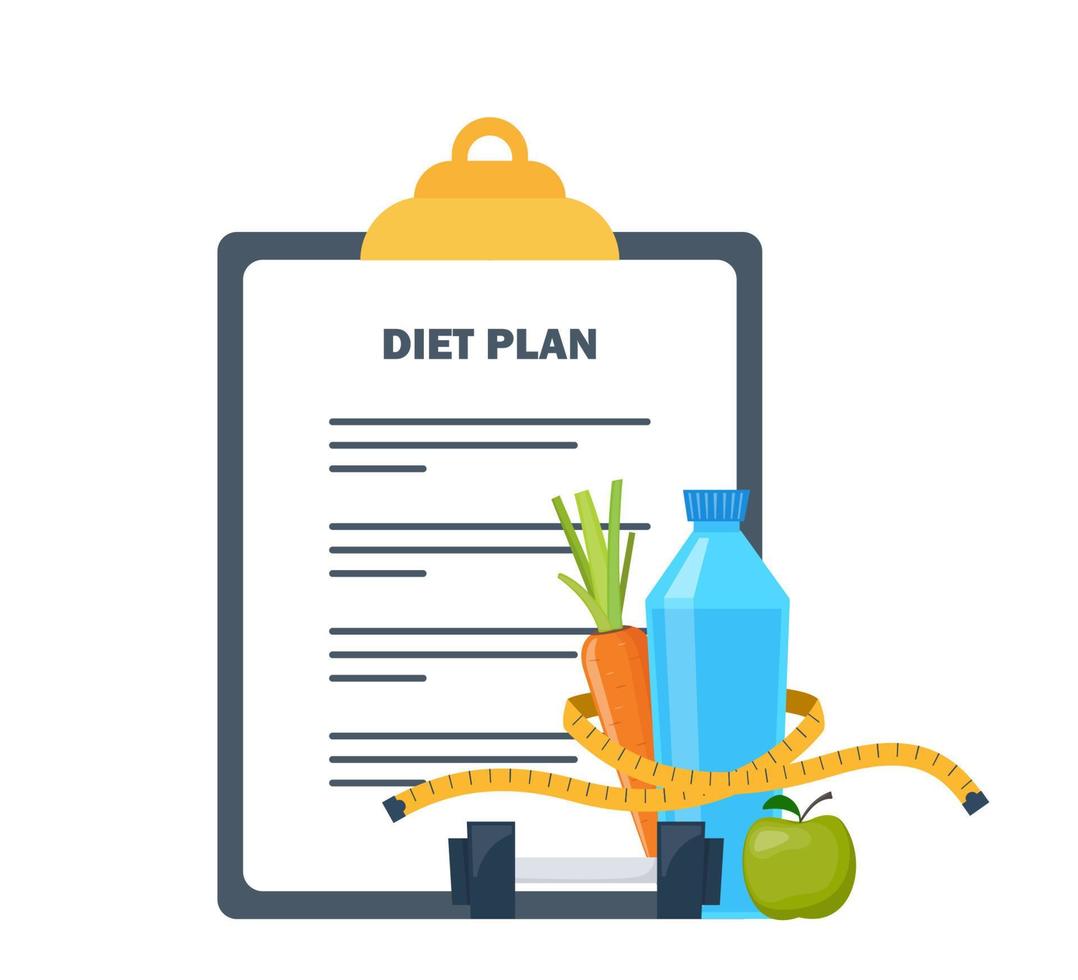Diet plan checklist. Healthy food and Diet planning, diet, food, sports. Vector illustration in flat style.