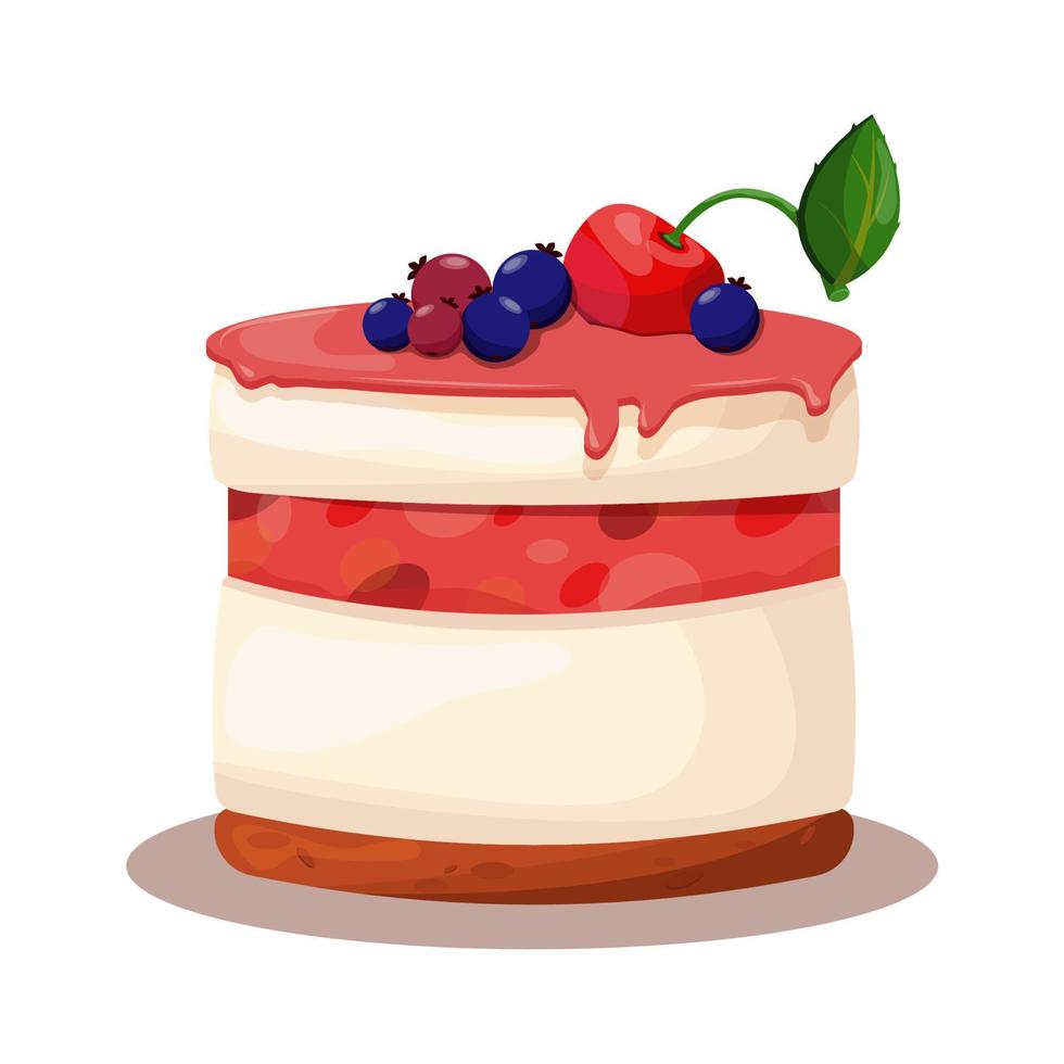 pequeño delicioso sabroso cumpleaños pastel con baya Formación de hielo en un incoloro antecedentes. vector