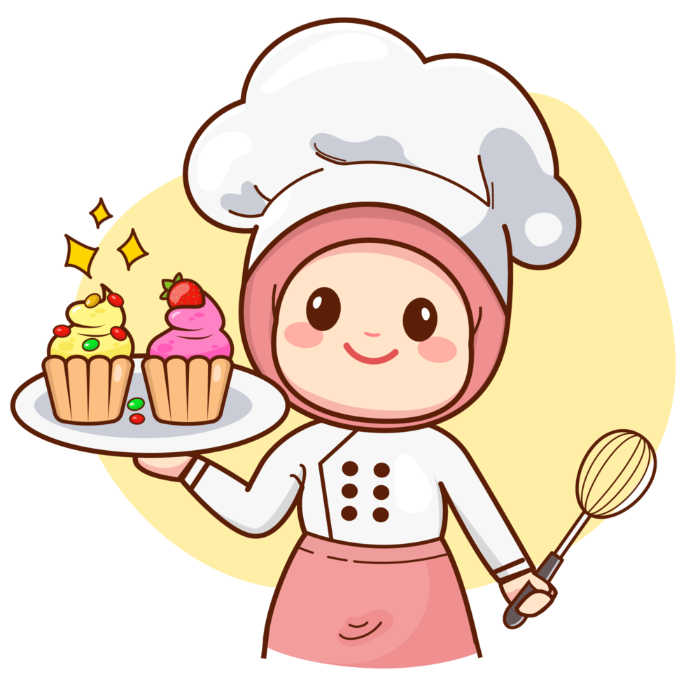 fofa mulher chefe de cozinha com bolo png