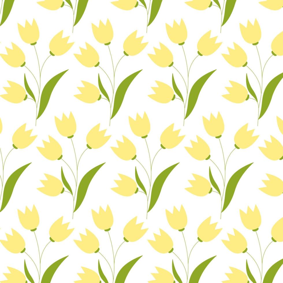 Seamless pattern of hand drawn of doodle tulips on isolated background. Design for mothers day, Easter, springtime and summertime celebration, scrapbooking, textile, home decor, paper craft. vector