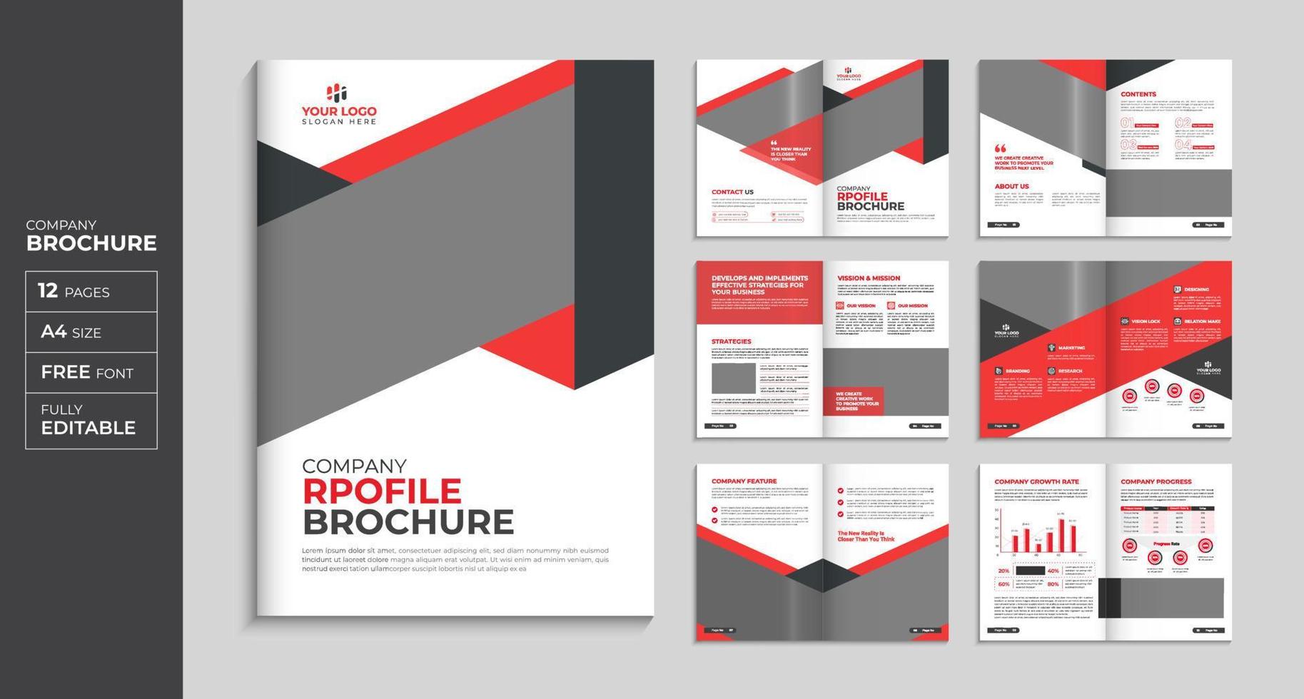 Red corporate brochure company profile template annual report cover layout, minimal business brochure vector
