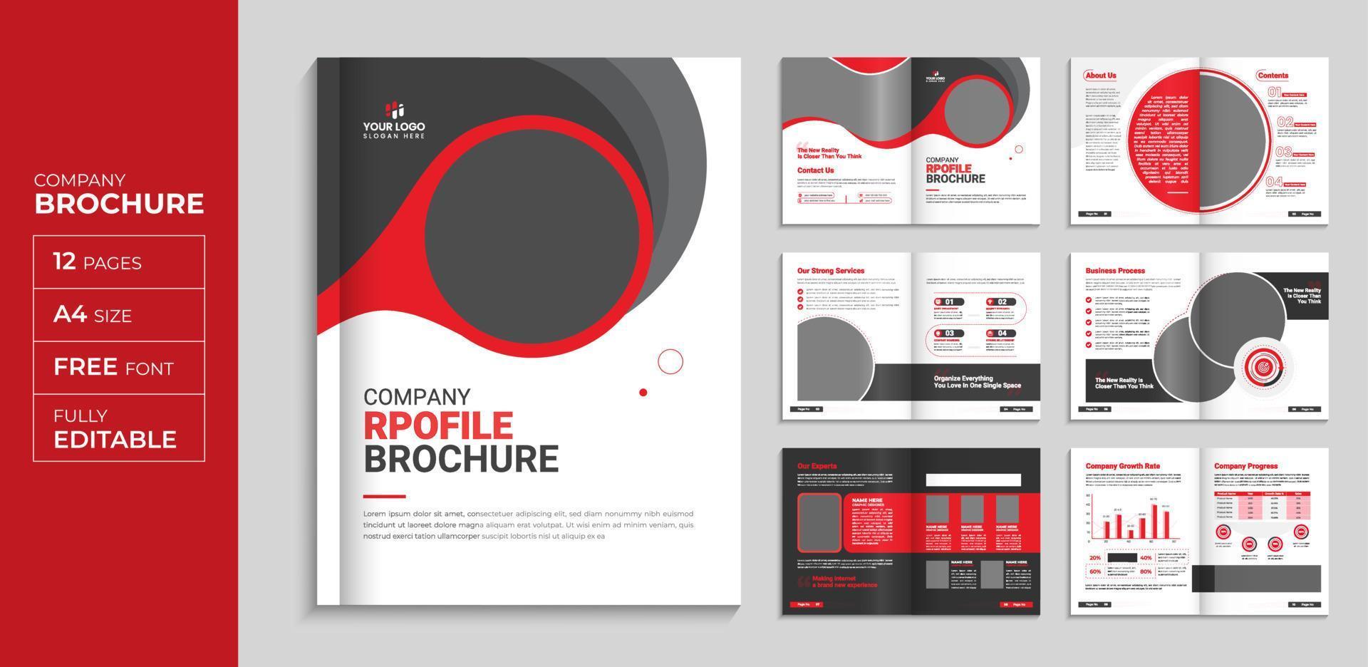 Red corporate brochure company profile template annual report cover layout, minimal business brochure a4 page template design vector