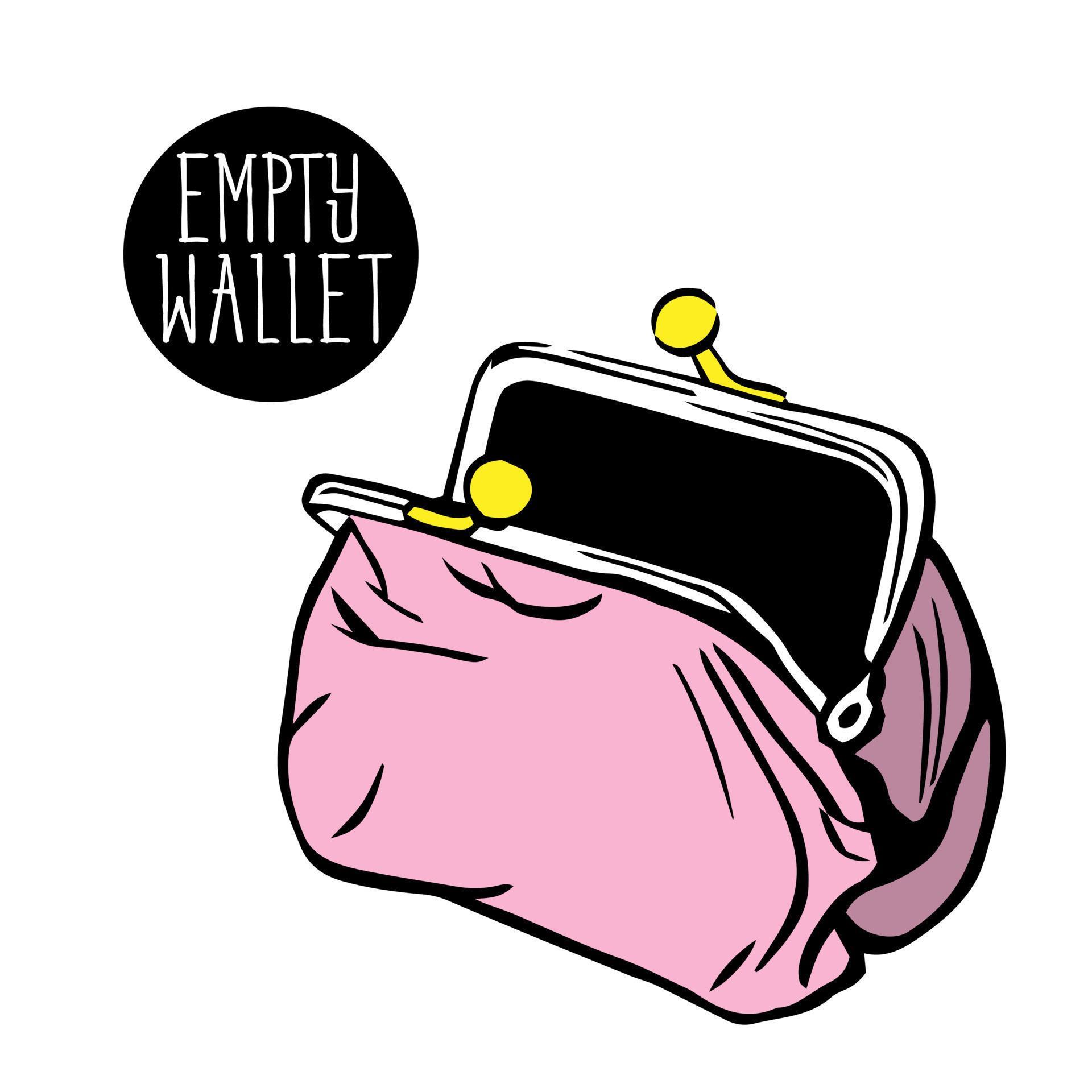 An open pink wallet with no money. empty wallet due to bankruptcy