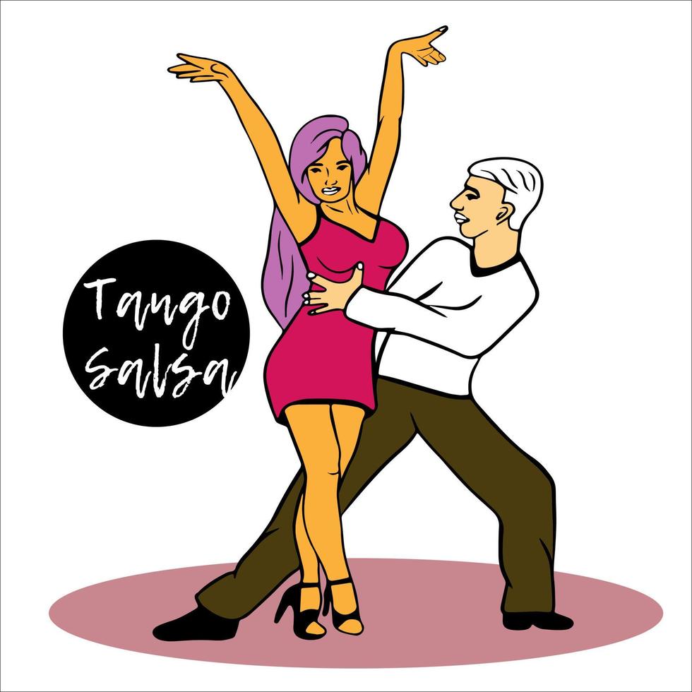 couple is dancing sports dances. Latin American dances, tango is danced by man and woman. Salsa dancers. passionate couple. Advertising of dance studio, lessons, master classes, parties, events. vector