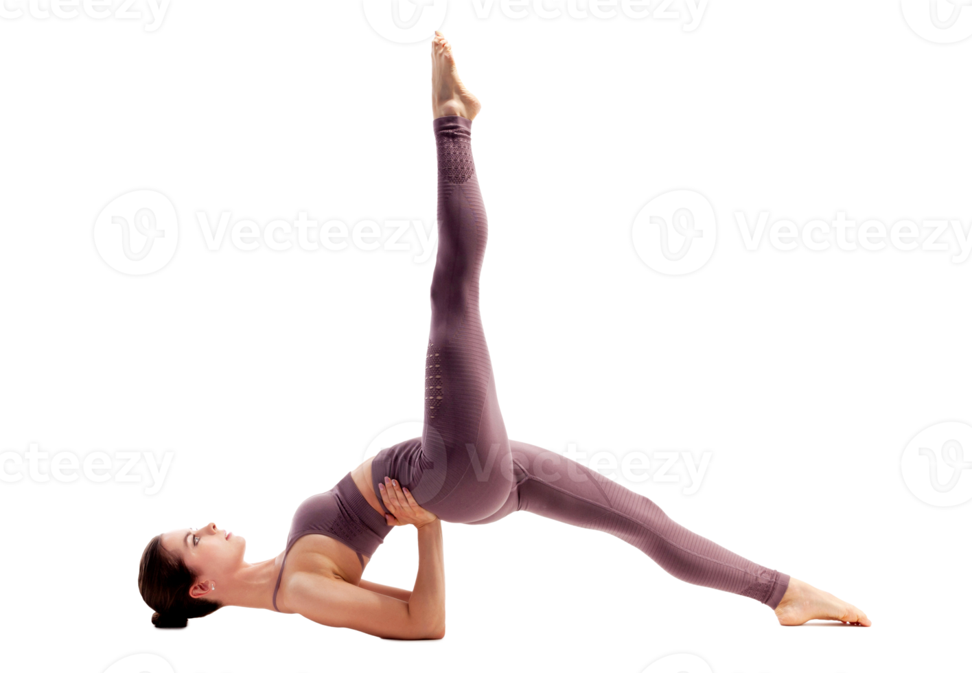 Young beautiful yoga woman is posing in studio png