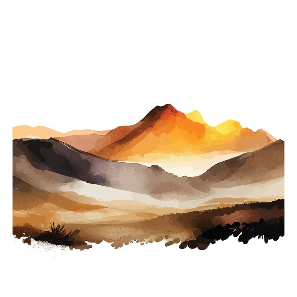 watercolor landscape of a mountain range at dawn.Hand drawn illustration, Free Vector