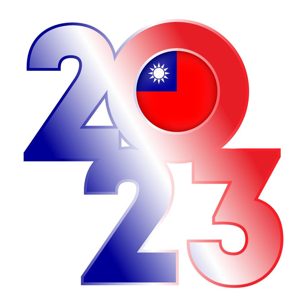 Happy New Year 2023 banner with Taiwan flag inside. Vector illustration.