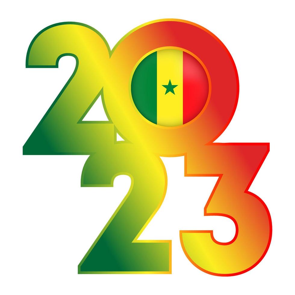 Happy New Year 2023 banner with Senegal flag inside. Vector illustration.