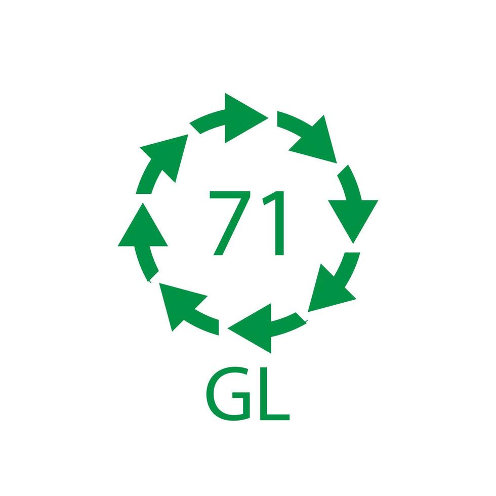 Green Glass recycling code 71 GL. Vector illustration