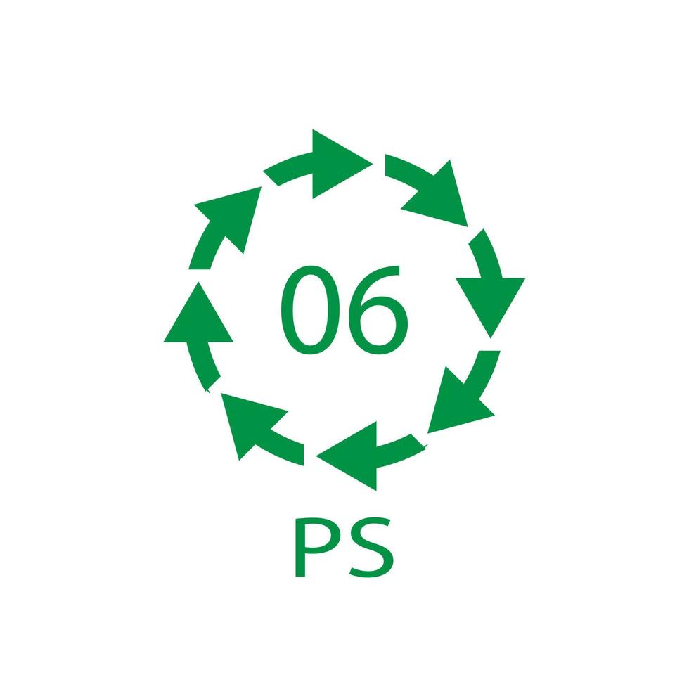 PS 06 recycling code symbol. Plastic recycling vector polystyrene sign.