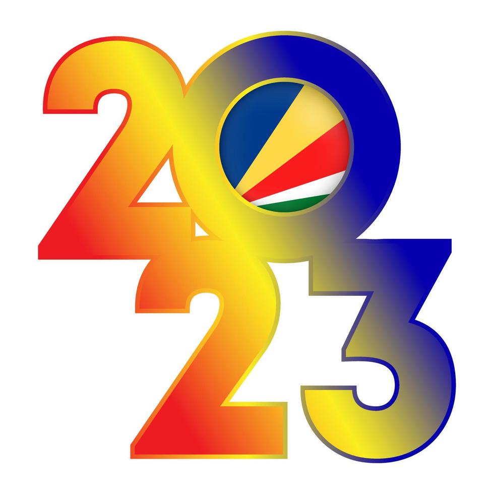 Happy New Year 2023 banner with Seychelles flag inside. Vector illustration.