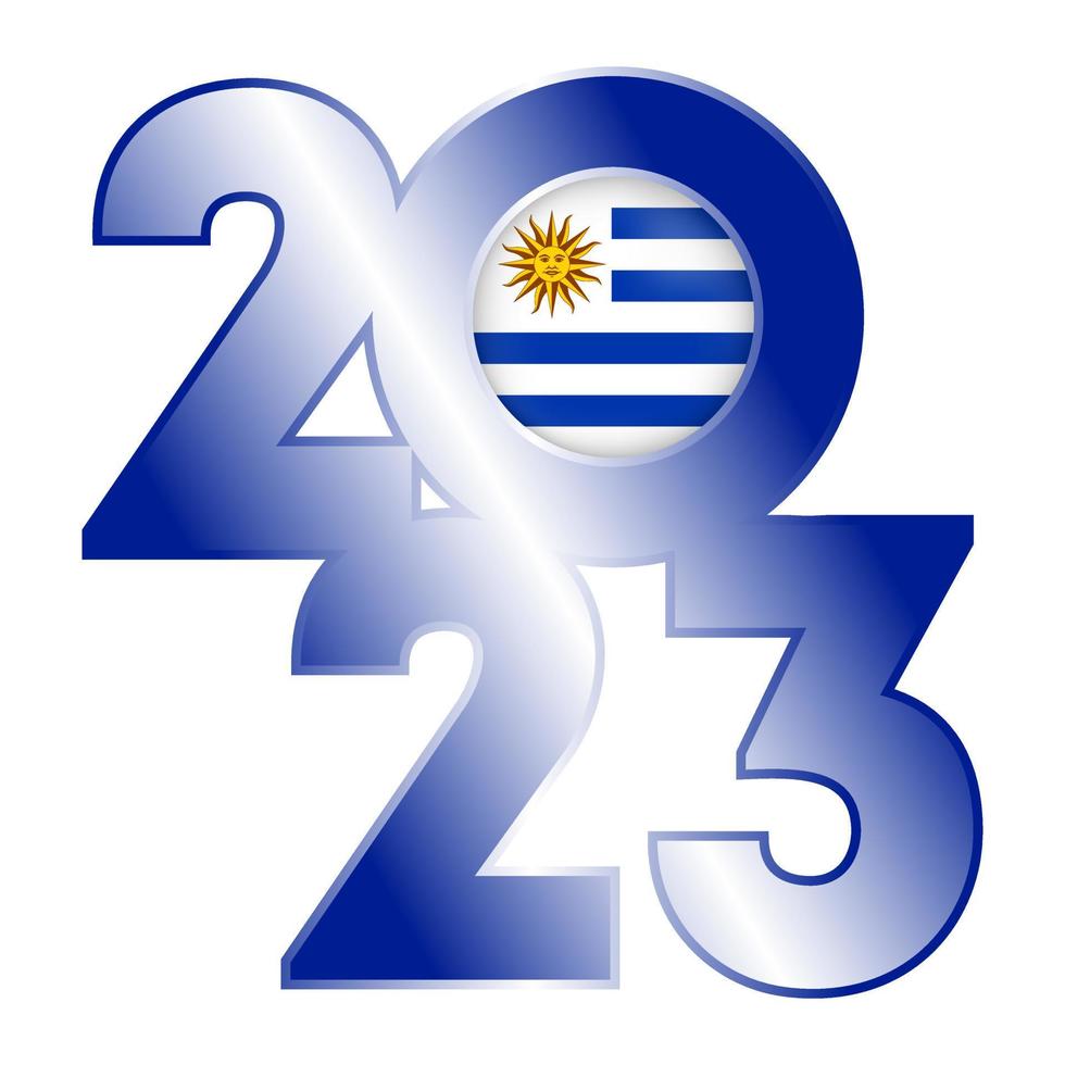 Happy New Year 2023 banner with Uruguay flag inside. Vector illustration.