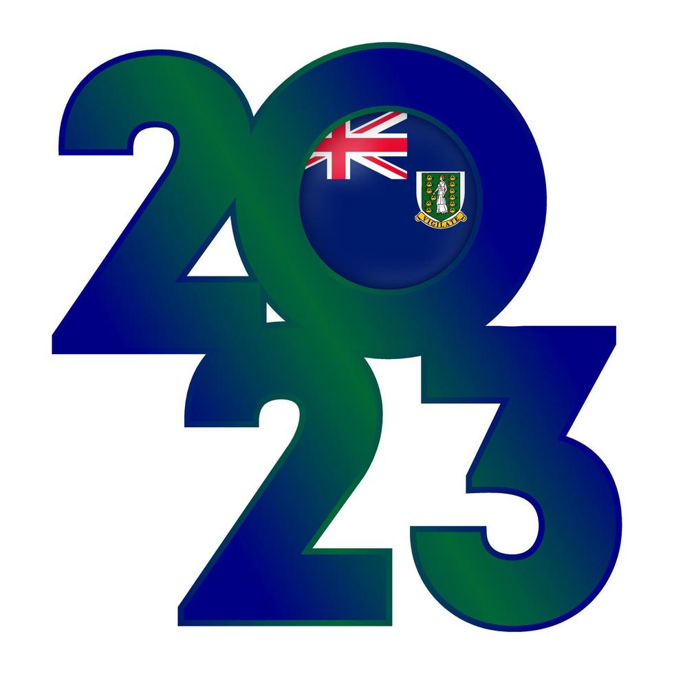 Happy New Year 2023 banner with Virgin Islands flag inside. Vector illustration.