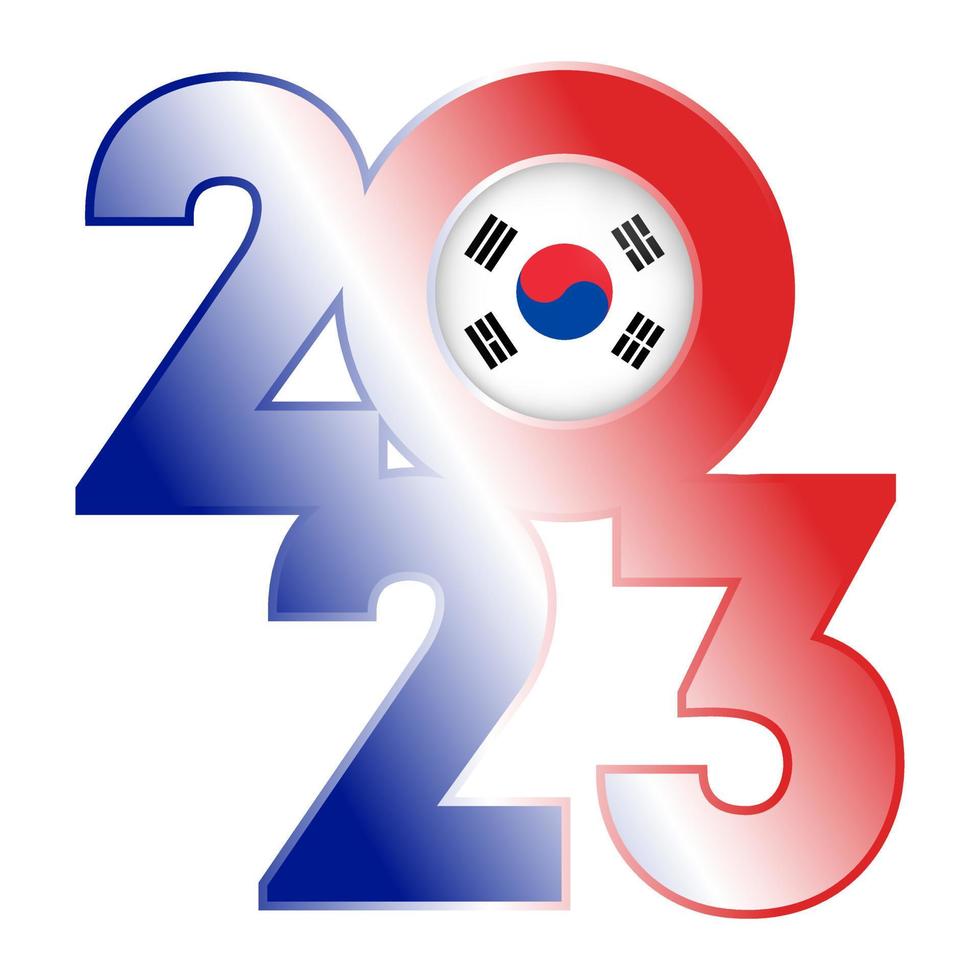 Happy New Year 2023 banner with South Korea flag inside. Vector illustration.