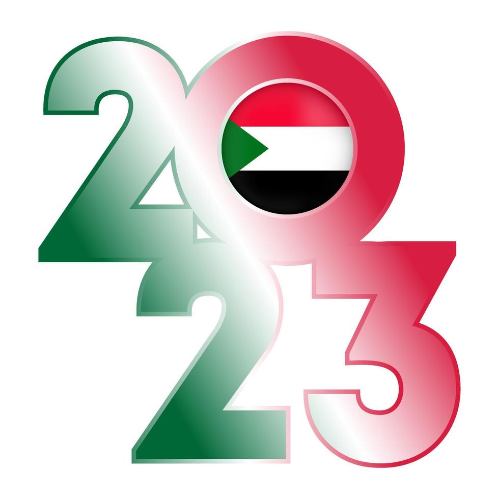 Happy New Year 2023 banner with Sudan flag inside. Vector illustration.