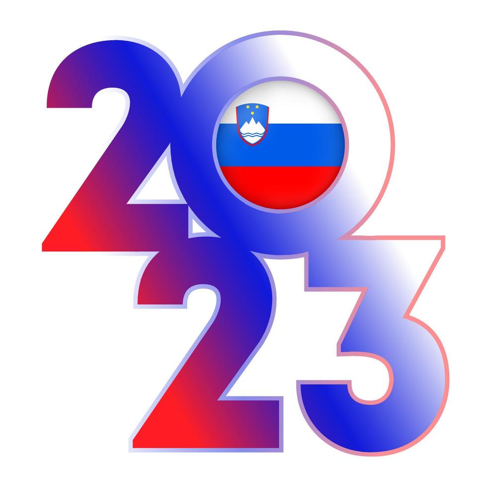 Happy New Year 2023 banner with Slovenia flag inside. Vector illustration.
