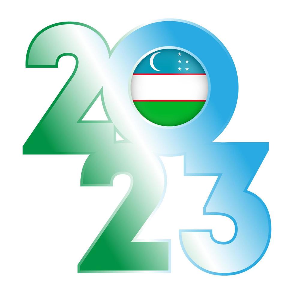 Happy New Year 2023 banner with Uzbekistan flag inside. Vector illustration.