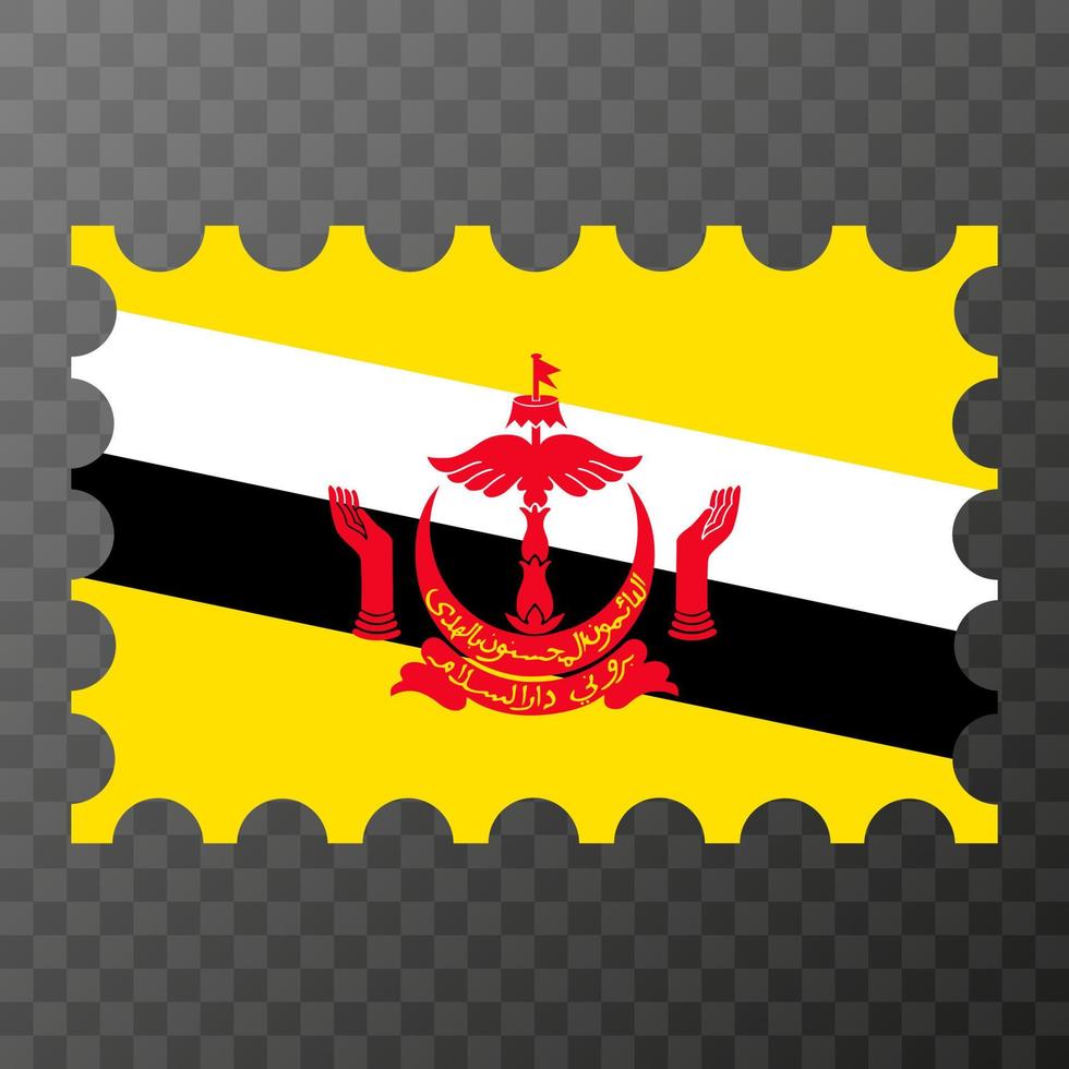Postage stamp with Brunei flag. Vector illustration.