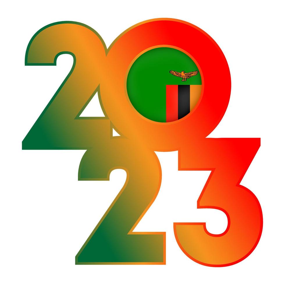 Happy New Year 2023 banner with Zambia flag inside. Vector illustration.